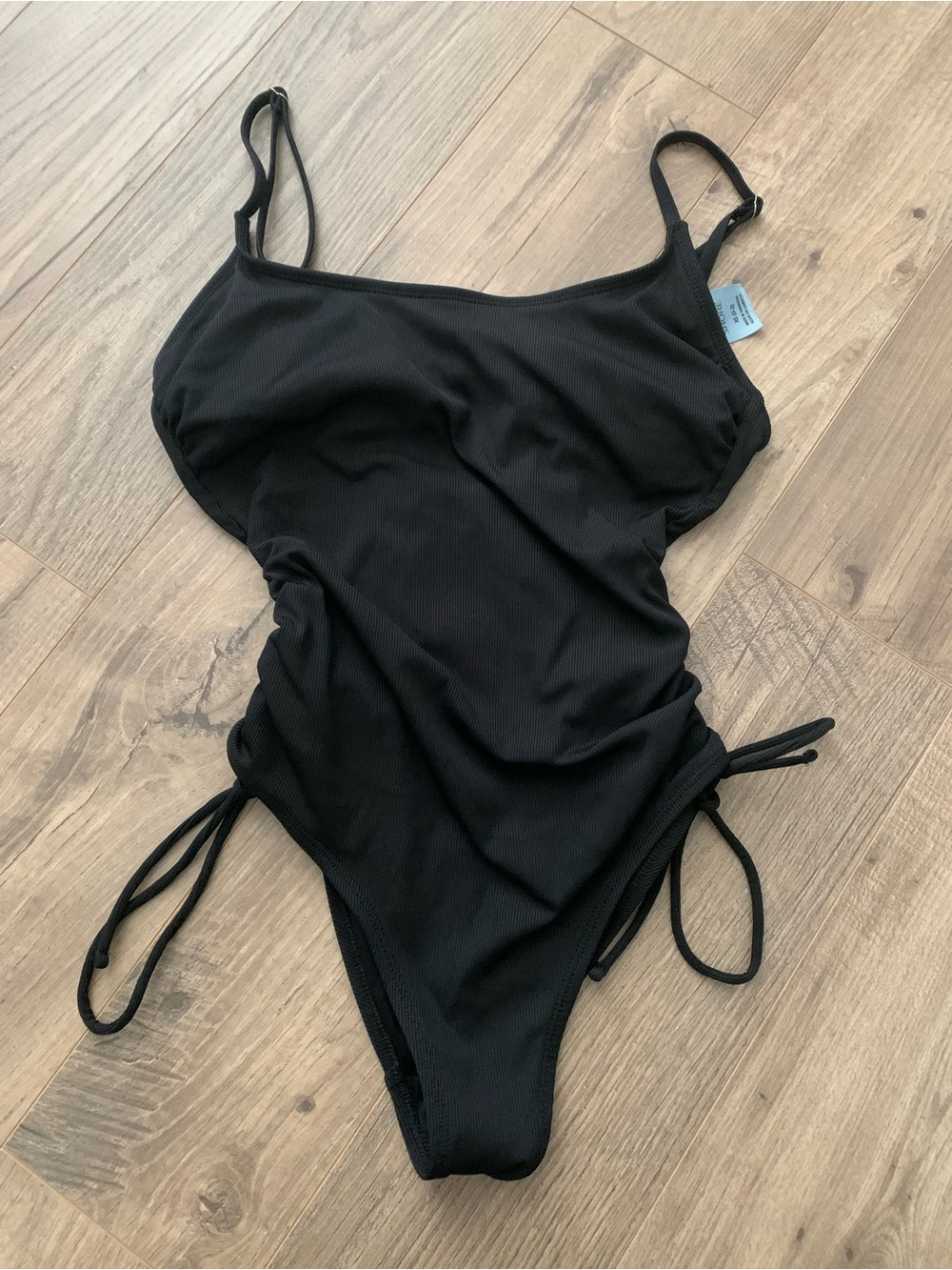Black womens One-Piece Swimsuit with Side Ties